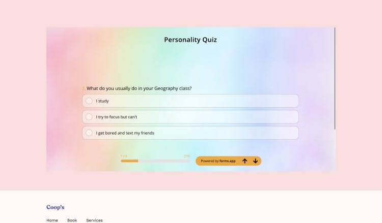 Previewing how your quiz looks on a Weebly website